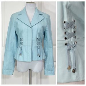 Leather! DD Collection Light Blue Fashion Leather Jacket